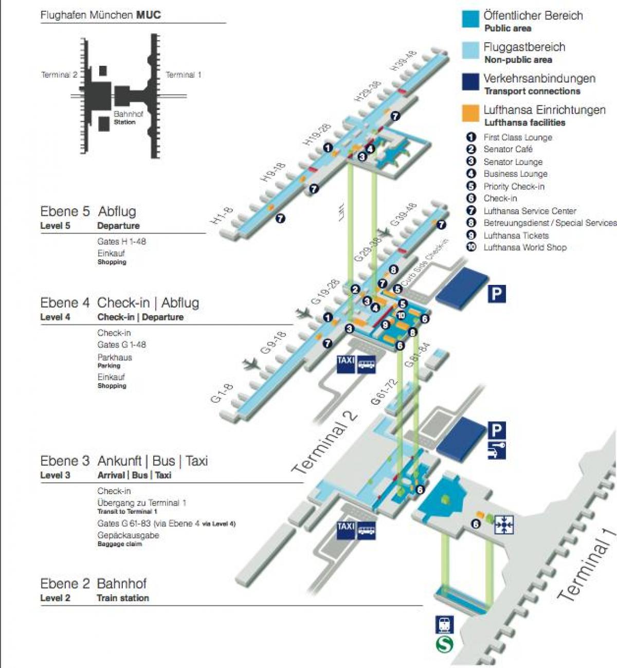 Mapa de aeropuerto de munich con lufthansa
