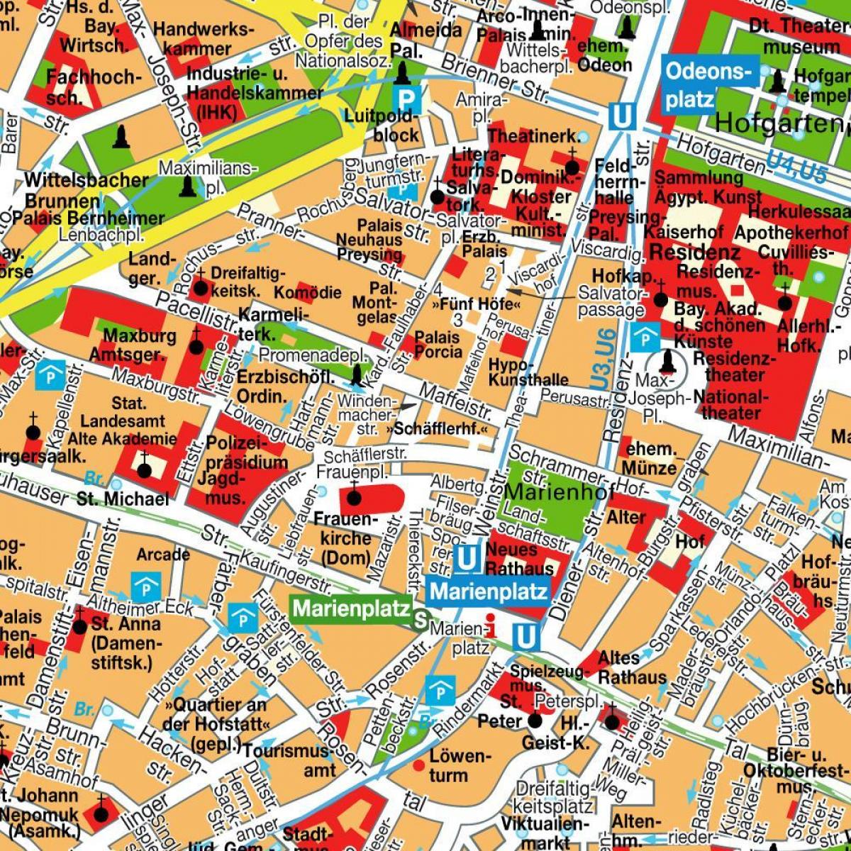 mapa de calle de la ciudad de munich, el centro de