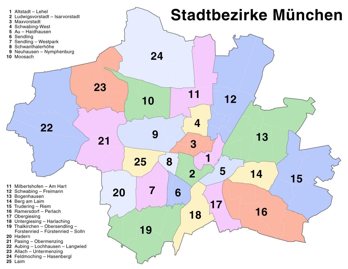 Munich suburbios mapa - MAPA DE múnich suburbios (Baviera - Alemania)