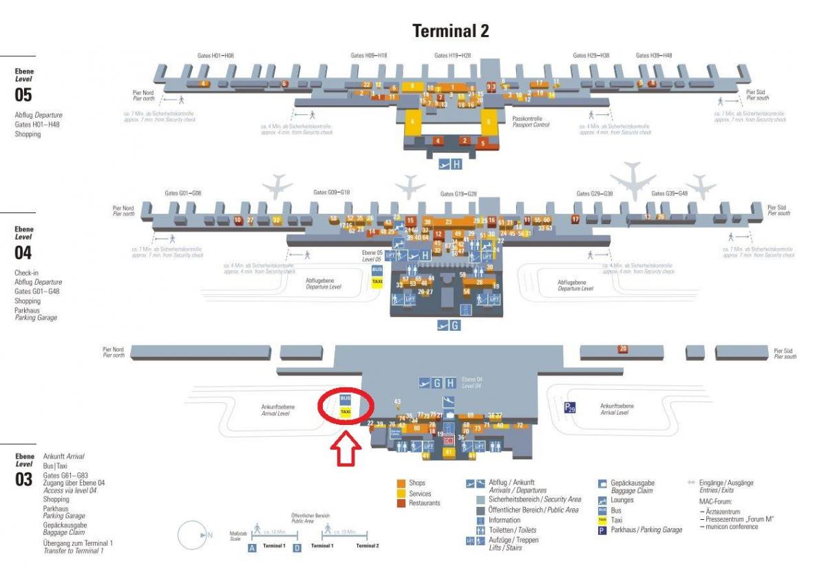Mapa de múnich de la terminal 2 