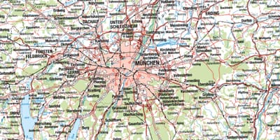 Mapa de múnich y ciudades de los alrededores